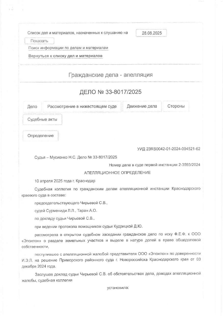 Дело: Раздел земельного участка, апелляция